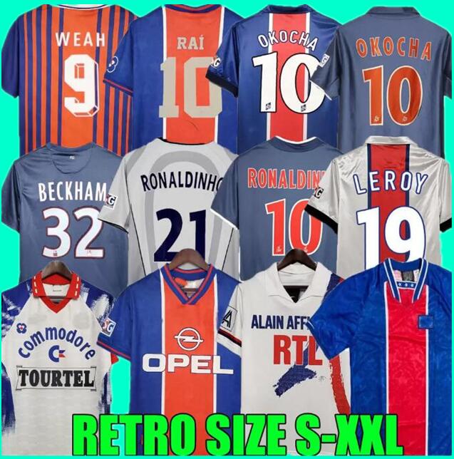 

OKOCHA Retro SOCCER JERSEY 93 94 95 96 LEROY ADAILTON Beckham 98 99 00 01 02 03 90 92 2013 2014 classic RAI ANELKA Ibrahimovic camisas de futebol RONALDINHO SIMONE PSGS, 01-02 home