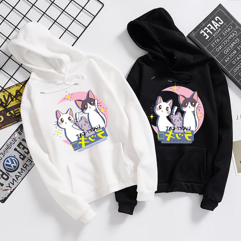 

Women' Hoodies & Sweatshirts Cute Women Cartoon Hooded Sweatshirt Fashion Harajuku Female Japanese Style Anime Kawaii Drawstring Blue White, Yellow