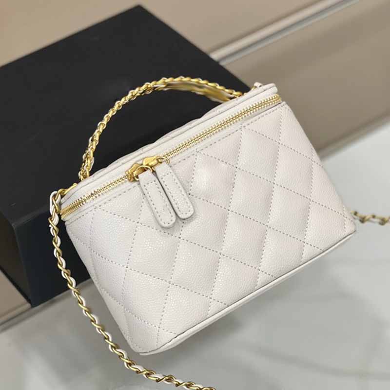 

Women Crossbody Designer Cosmetic Box Bags Solid Color Caviar Classic Handbags Diamond Quilting Shoulder Bag Mirror Gold-Tone Portable Chain