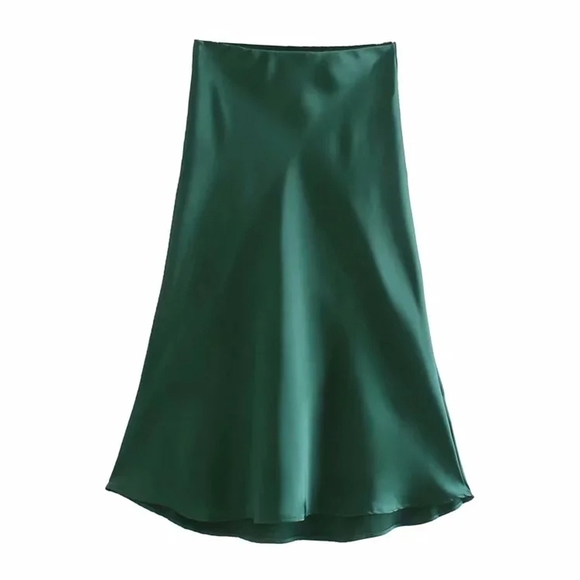 

Solid Satin Elastic Waist Women A-Line Skirt Summer Female Slim Falda Midi LUJIA ALAN P1596 220322, Pink