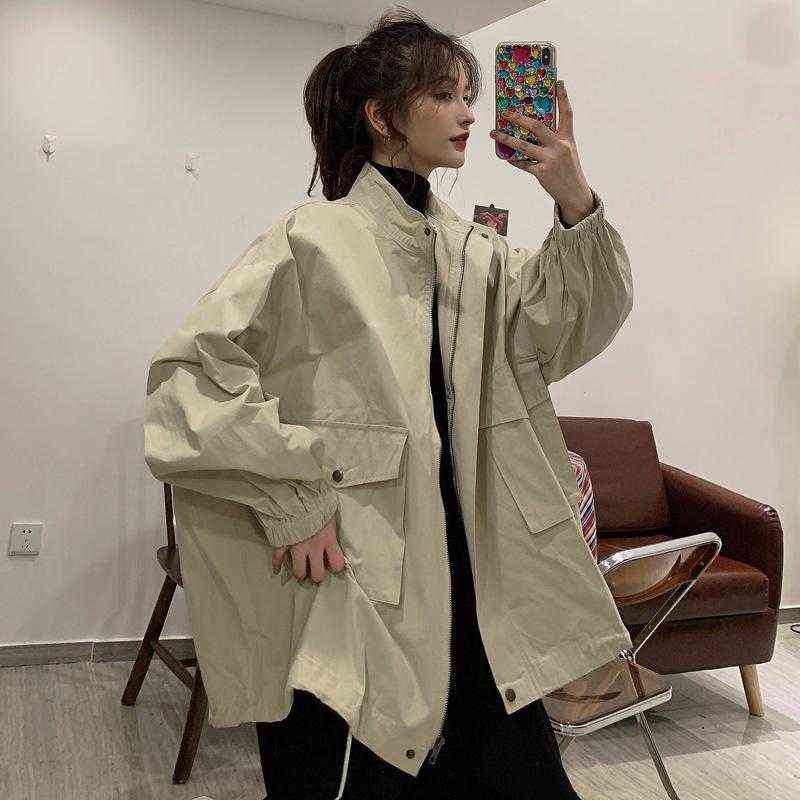 

Women' Trench Coats 2021 Abrigo Mujer Autumn Fashion Winter Casual Tooling Straight Jacket Female Korean Version Commute Loose Coat Zipper T220811, Black