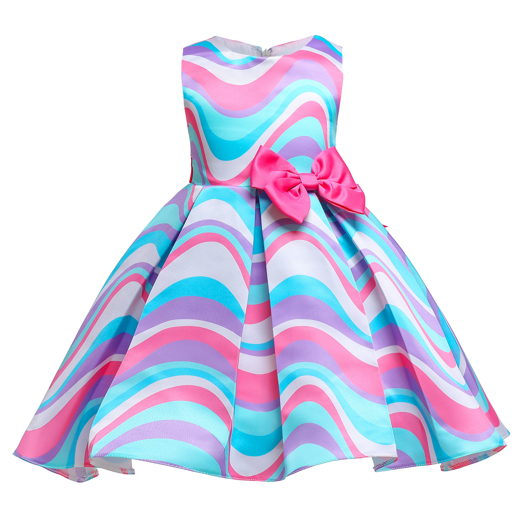 

New Arrival Summer Girl Dress for Kids Clothes Birthday Party Dresses Princess Short Sleeve Stripe Dress Wedding Gown Children Clothing 4-10 Years, Pink
