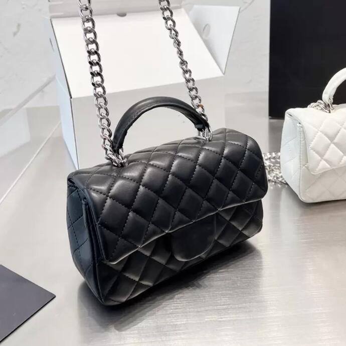 

TZ Women's France Classic C Mini Flap Quilted Bags Silver Metal Chain With Co Letter Crossbody Shoulder Purse Top Handle Totes Sacoche Designer Handbags 20CM, White