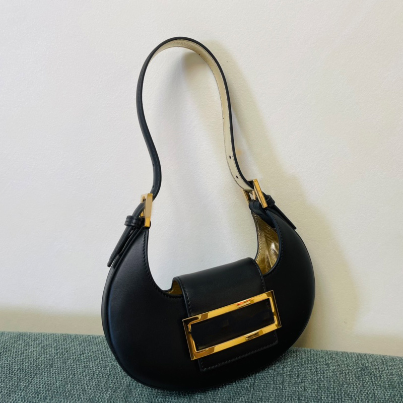 

Mini Half Moon Bag Women Handbags Clutch Purse Light Blue Genuine Leather Letter Buckle Inner Compartment Hig Quality Hardware Letters Metal Evening Parts Pouch, Black