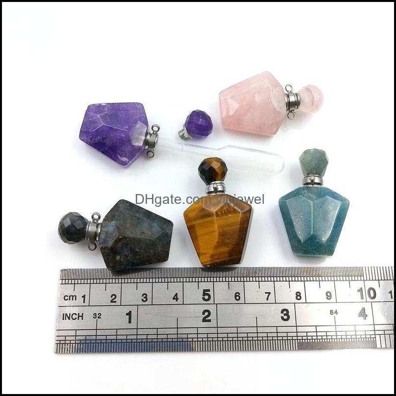 

Pendant Necklaces Pendants Jewelry Natural Faceted Crystal Stone Per Bottle Essential Oil Diffuser P Dhifk