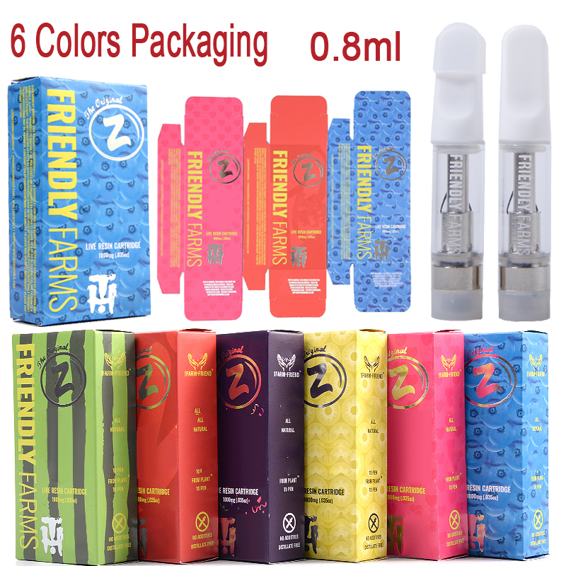 

Friendly Farms Atomizers Empty Vape Pen Cartridges Packaging 0.8 ml Glass Carts Vapes Cartridge 510 Thread Thick Oil Vaporizer Starter Kits For E Cigarettes
