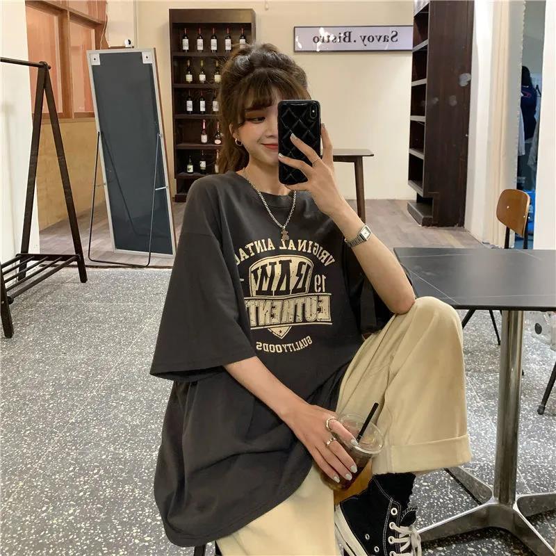 

Summer Style National Full Print Cartoon Letters Kawaii ShortSleeved TShirt Female Retro Loose Harajuku Casual Oversize 220615, Green