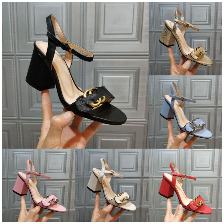 Italie Talons hauts Sandale Party Fashion 100% cuir Chaussure de danse Sexy 7.5cm daim femmes boucle en métal talon épais femmes chaussures logo-
