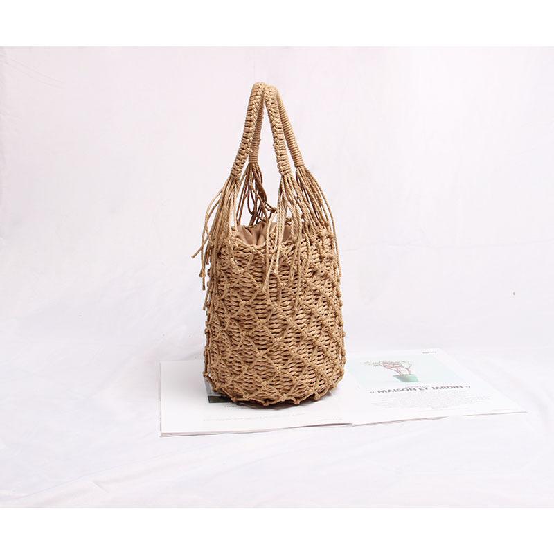 

Evening Bags Japanese And Korean Ins Straw Woven Bag Women's Hand-Held Cotton Thread Fishing Net Bucket Holiday Beach BagEvening, Beige
