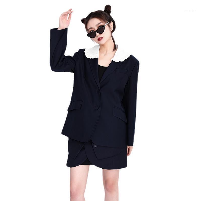 

Women' Suits & Blazers Women Drak Blue Lace Big Size Ruffles Long Sleeve Loose Fit Jacket Fashion E Spring Autumn 2022 Blazer, Dark blue