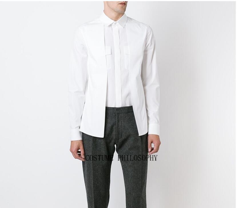 

Men' Casual Shirts -6xl 2022 Men Fake Two Pieces Shirt Personality Long Sleeve Solid Color Hair Stylist Irregular Singer CostumesMen, White