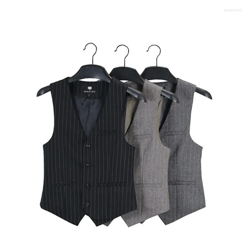 

Men's Vests Striped Vest Men Workwear Blazers Waistcoat Ropa Hombre Korean Style Slim Casual Suit Gilet Homme Autumn Sleeveless Chalecos Str, Khaki