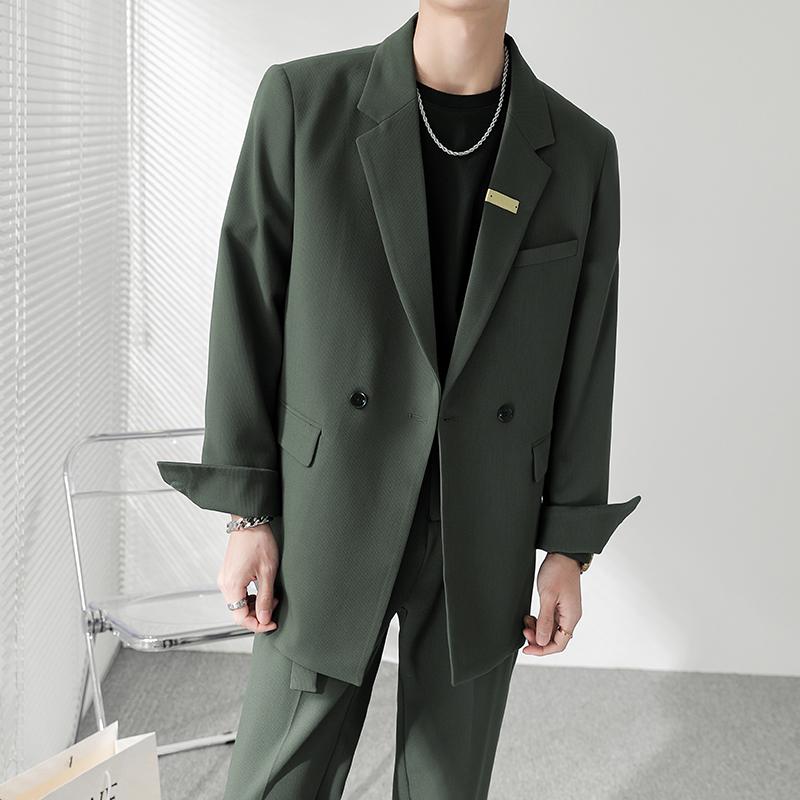 

Men's Suits & Blazers Double Breasted Blazer Pant 2PCS Men Streetwear Fashion Casual Korean Office Dress Wedding Jacket Sets MaleMen's, Brown jacket