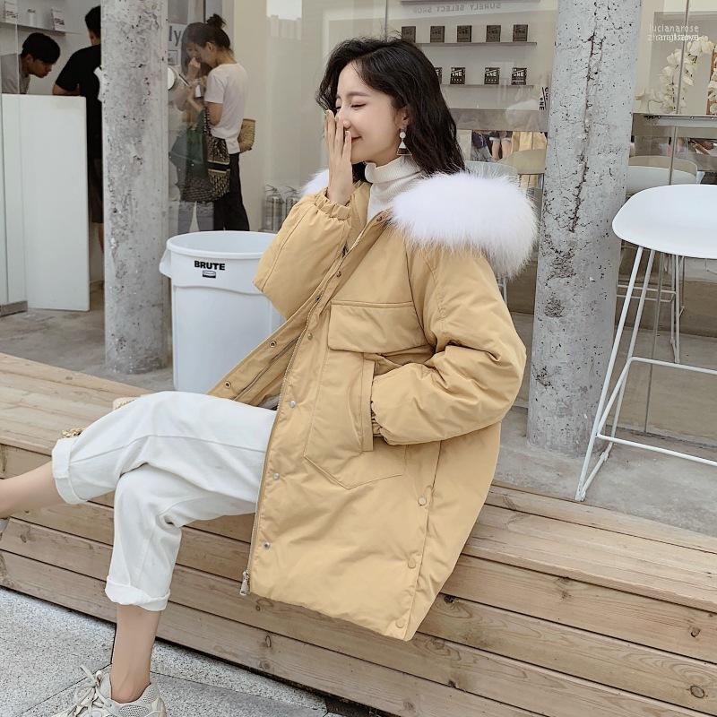

White Duck Down Jacket Women Embroidery Raccoon Fur Collar Coat Puffer Winter Casaco 8205 YY12241 Luci22, Beige