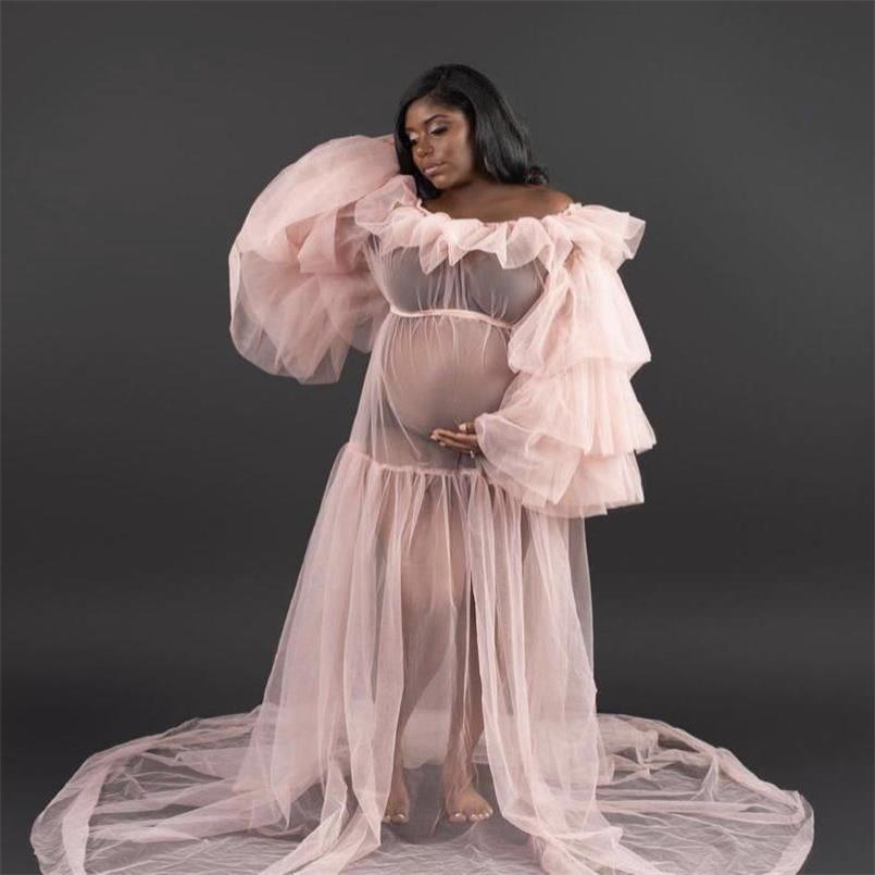 

Customise Prom Dresses 2022 See Thru Women's Dress Tiered Ruffles Photoshoot Maternity Robes for Baby Showers Long Evening Gowns, Light yellow