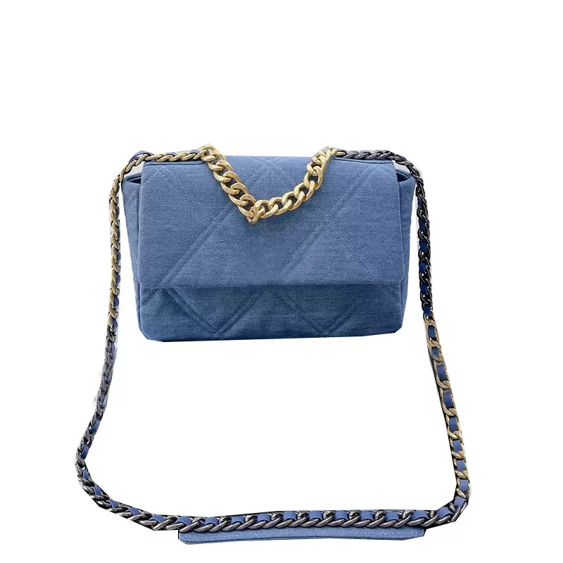 

Luxury Designer 19 Denim Small Bags Quilted Gold Chain Tote Crossbody Shoulder Turn Lock Womens Fashion Trend Rectangular Flap Blue Handbags 26CM, Extra freight