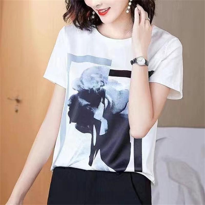 

Women's Blouses & Shirts Women Spring Summer Style Tops Lady Casual Short Sleeve O-Neck Carton Girl Printed Blusas ZZ1320Women's