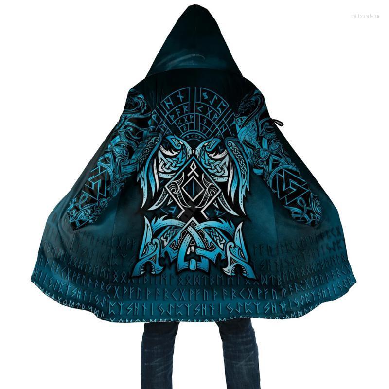 

Men' Wool & Blends Viking Style Cloak - Raven Cyan 3D All Over Printed Hoodie For Men Women Winter Fleece Wind Breaker Warm Hood Will22