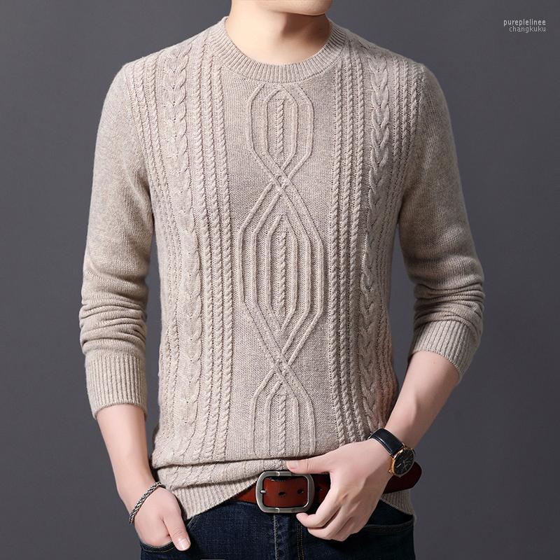 

Men 40% Wool Sweater 2022 Autumn Winter O-neck Knitted Pullovers Sweaters Men, Green