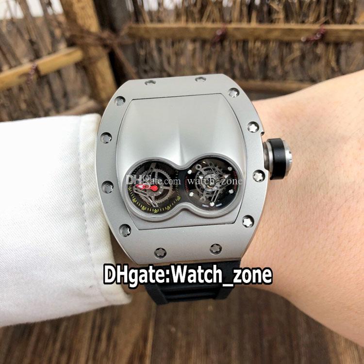 

New 053 Unique Double Silver Dial 053 Swiss Quartz Mens Watch Titanium Steel Case Black Rubber Strap Sport Watches WatchZone 3 Style E44B6, E44a (2)