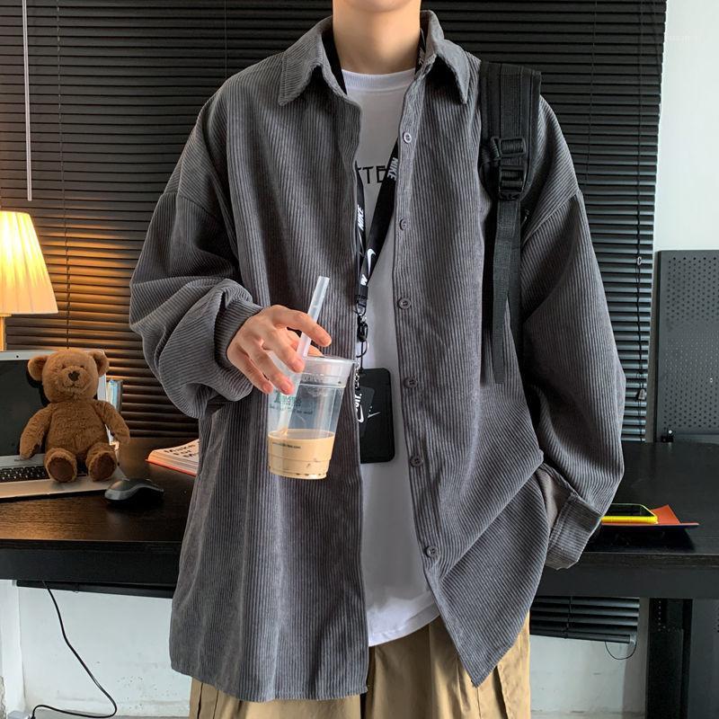 

Men's Casual Shirts Button Up Shirt Korean Handsome Corduroy Jacket Men Top Harajuku Trend Man Fashion Autumn Long-sleeve, Blue
