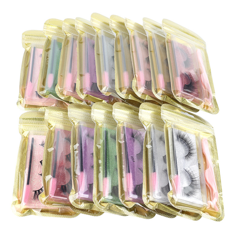 

3D False Eyelashes Color Eyelash Combination Lash Curler and Brush Natural Thick Wholesale Makeup Fake Lashes