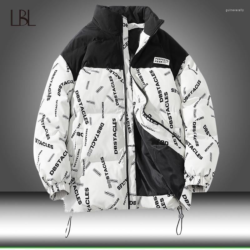

Men's Down & Parkas Winter Warm Jacket Cotton Thick Coat Men Cold Outerwear Stand Collar Letter Print Streetwear Windbreaker Male Hip Hop Ov, Njy583blue