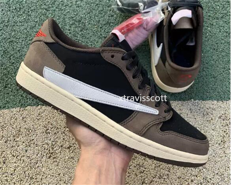 

Authentic Jumpman 1 Low Cactus Jack Man Designer Sport Shoe I Black Sail Dark Mocha University Red Fashion Trainers Come With Shoebox Size 36-47 Available, Box