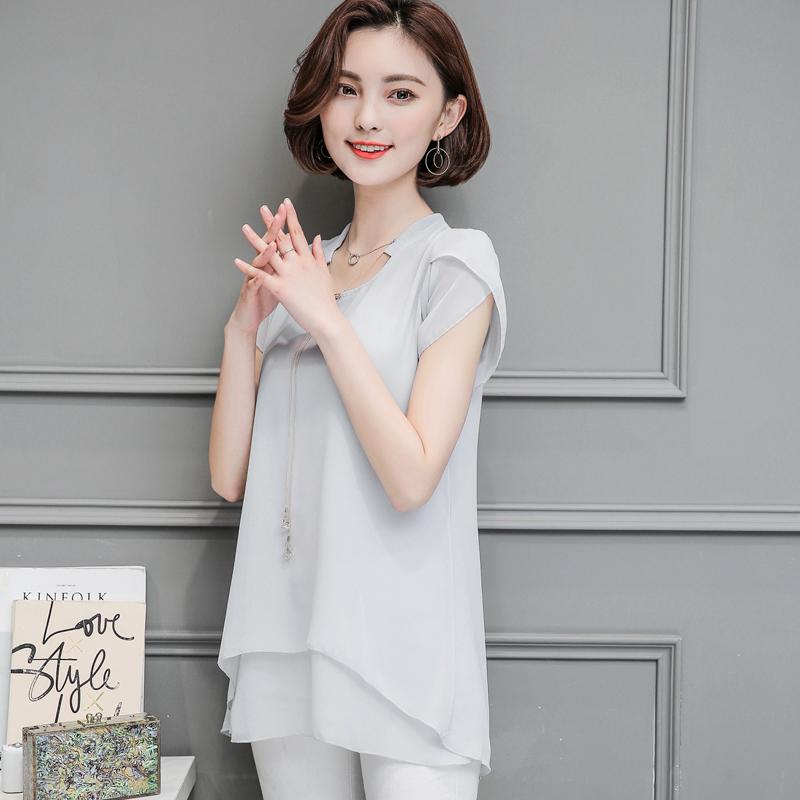 

Women's Blouses & Shirts Chiffon 2022 Summer Shirt Ruffled Short Sleeve V-neck Women Solid Pink Loose Tops Casual Blusas 971J, Black