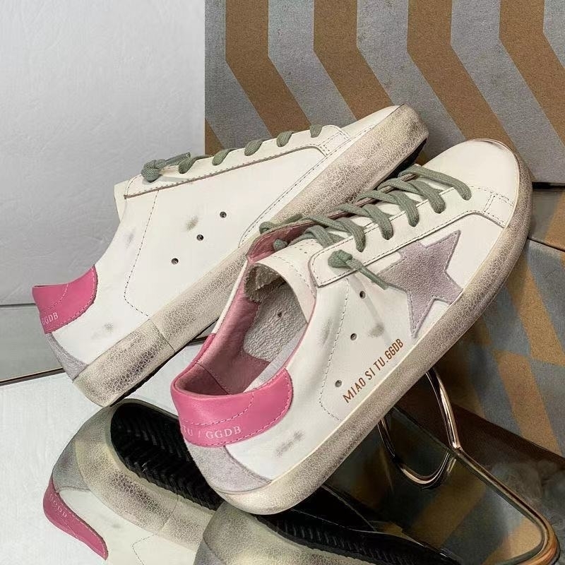 

Trendy Casual Goldens Shoes Goose Star Flat Sole Retro Small White Inner Red Dirty Women's Raised, Bright pink