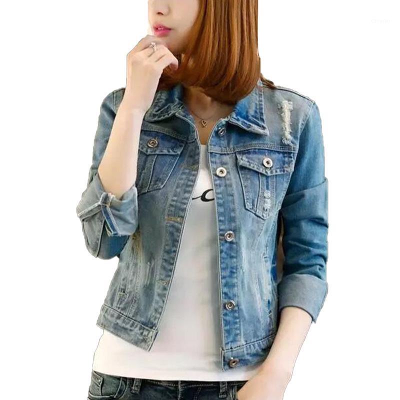 

Women' Jackets Plus Size Jean Jacket Women Ripped Top Korean Fashion Coat Trend Long Sleeve Short Denim Casual Loose Outwear Clothes, Blue