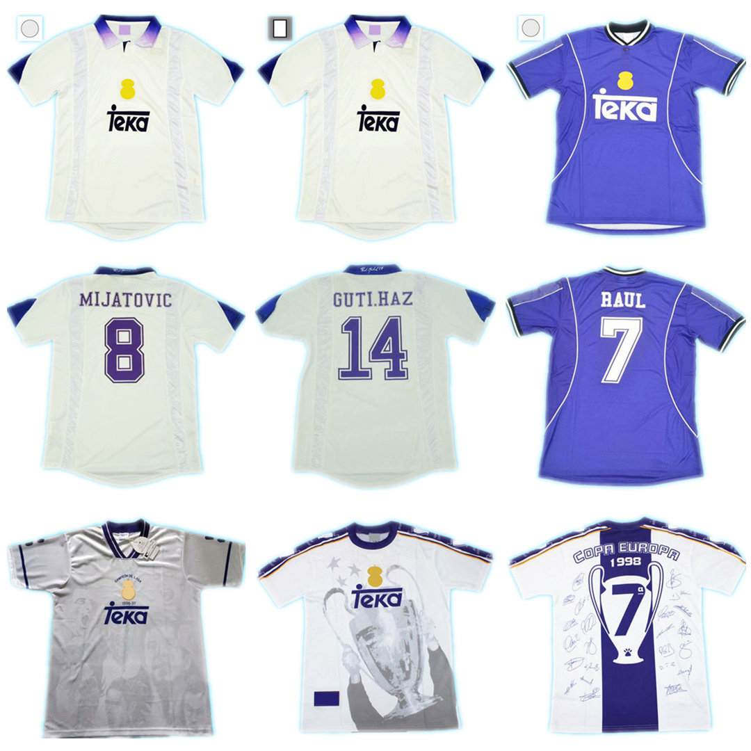 

Soccer Jerseys Retro 96 97 98 maillot classic vintage camisetas football shirts Uniforms home away champion special UCL men ZAMORANO GUTI CARLOS RAUL REAL MADRIDs, 97-98 away