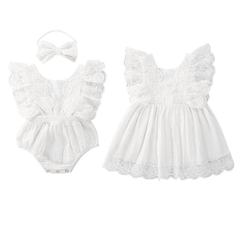 

Girl's Dresses Princess Infant Baby Girls Lace Romper / Dress Sleeve White Bow Back Jumpsuit Headband /Dress 0-5YGirl's Girl'sGirl's, As pic