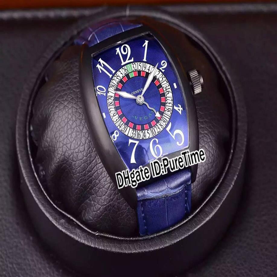 

New 8880 Las Vegas Casino Russian Turntable PVD Black Steel Blue Dial CAL SK Automatic Mens Watch Blue Leather Strap Cheap Puretim3109, Fm-35a1