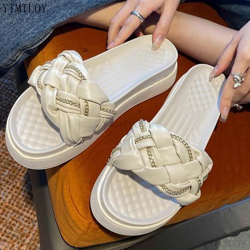 

Slippers Shoes Woman Casual Female Beach Platform Luxury Summer Ladies Sandals Zapatillas Mujer Casa Sapato Feminino, Beige