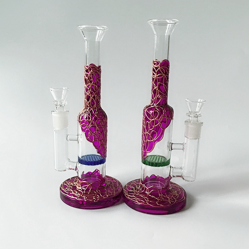 

9 Inch Heady Glass Bongs Straight Tube Glass Water Pipes Comb Perc Dab Rig 3mm Thickness Purple Hookah With Bowl WP533