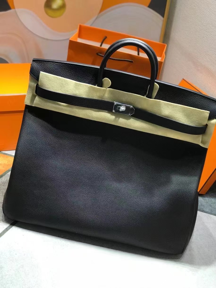 

50cm totes mens brand handbag fully handmade stitching with wax line togo leather black etoupe brown 3colors dont have in stock after, Gris etaupe