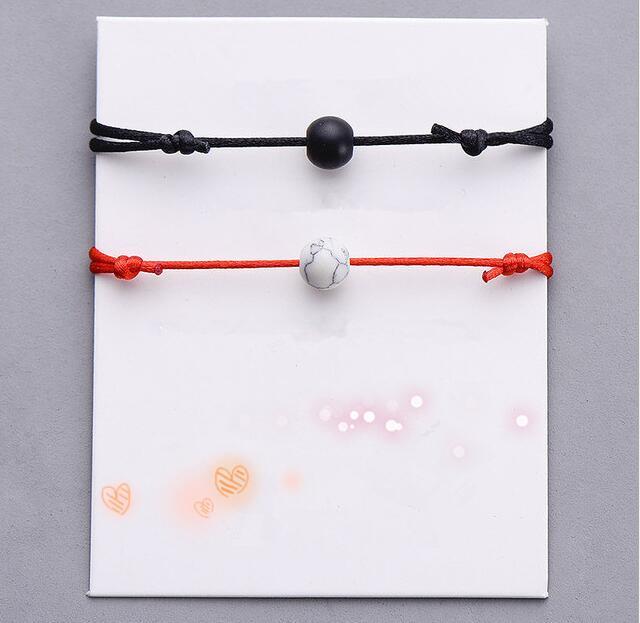 

Charm Bracelets 2pcs/set Red String Braiding Couple For Men Women Matte Lava Stone Natural Bead Infinity Bracelet Wish Jewelry