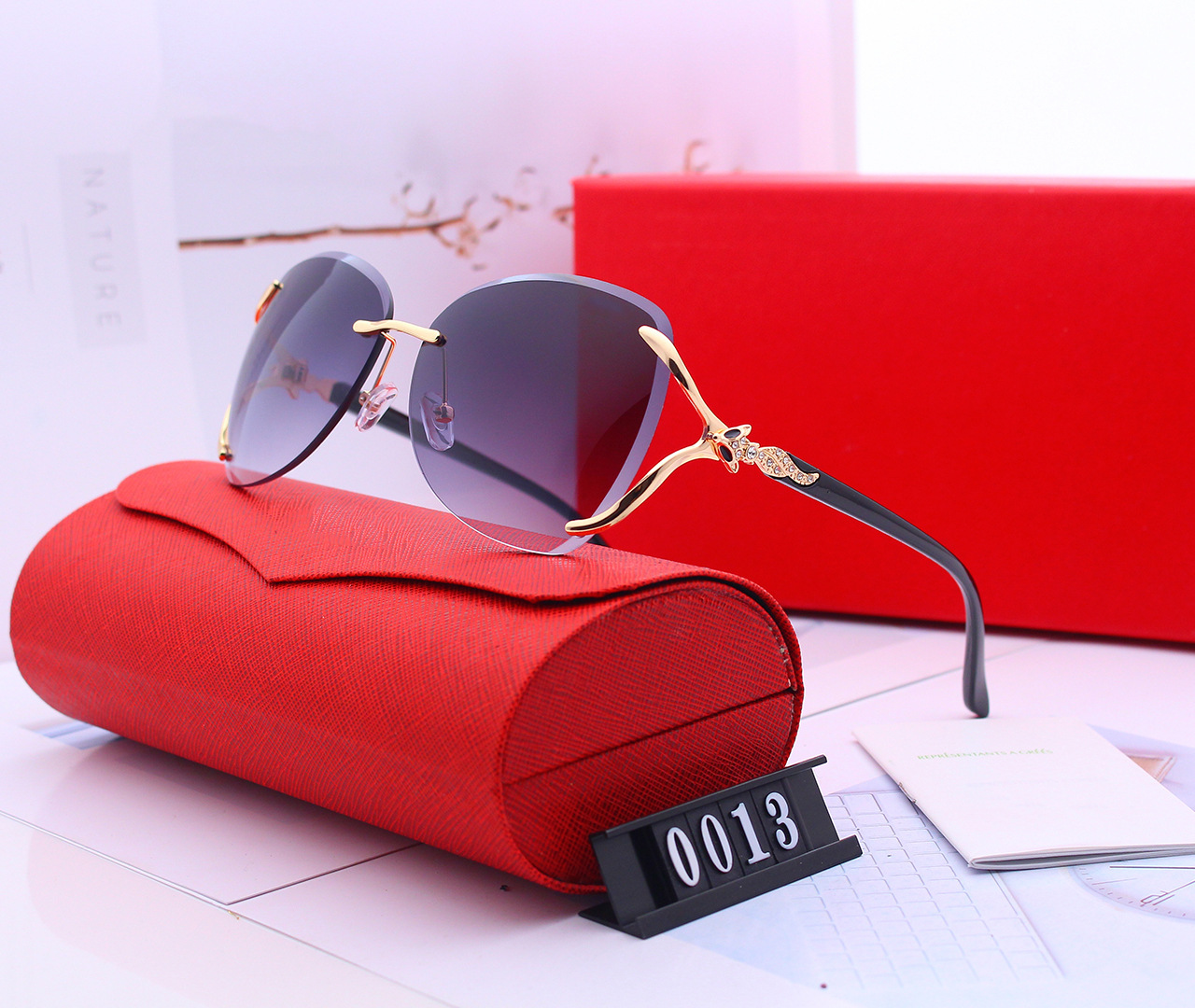

Kajia fox head diamond Sunglasses frameless single beam cut edge glasses GRADIENT SUNGLASSES frameless Sunglasses