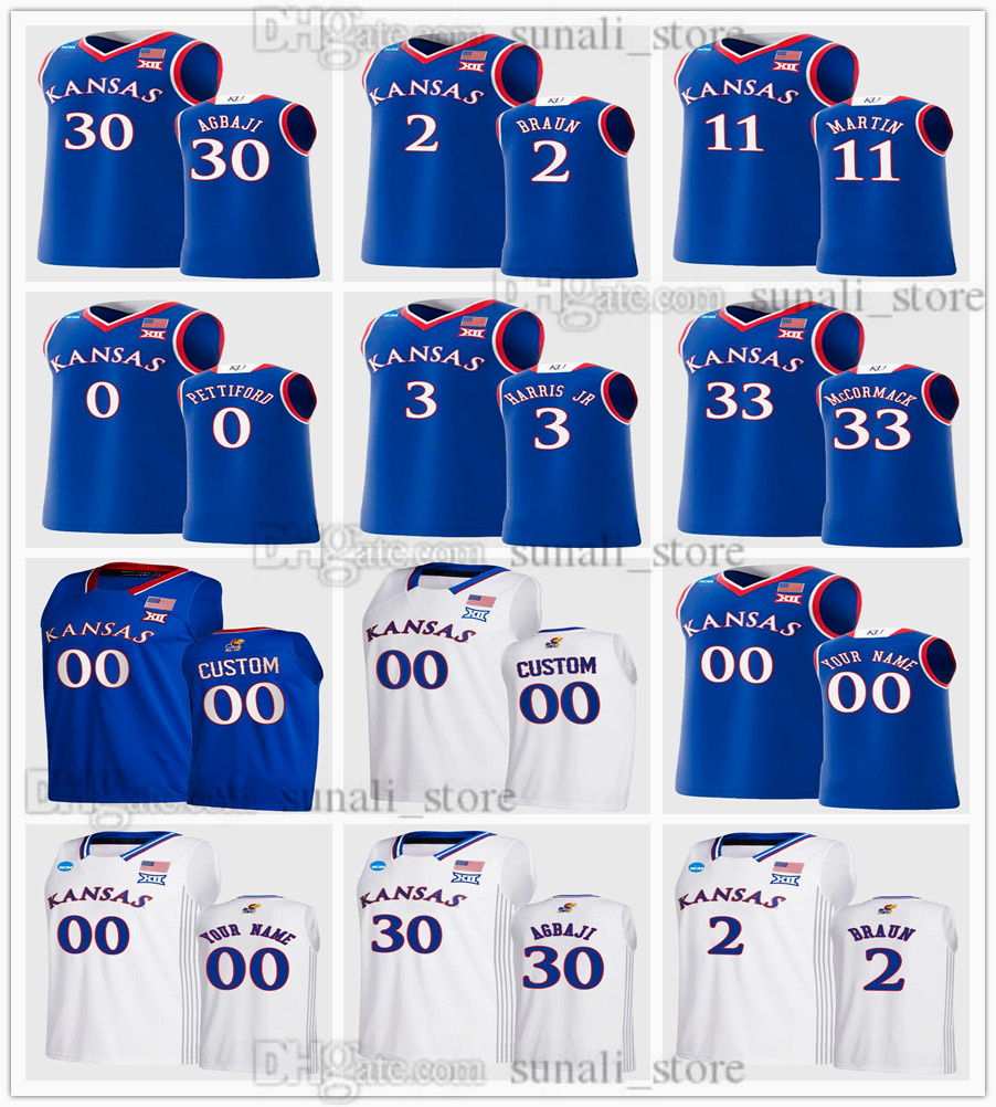 

2022 Kansas NCAA Jayhawks College Basketball Jerseys 30 Ochai Agbaji 2 Christian Braun 33 David McCormack 11 Remy Martin 0 Bobby Pettiford 3 Dajuan Harris Jr. 10 Wilson, White