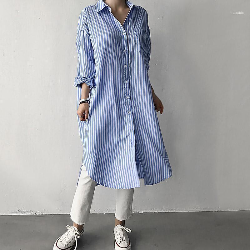 

Autumn Winter Women Fashion Casual Ladies Work Long Shirts Blouse Women' Blouses, Blue