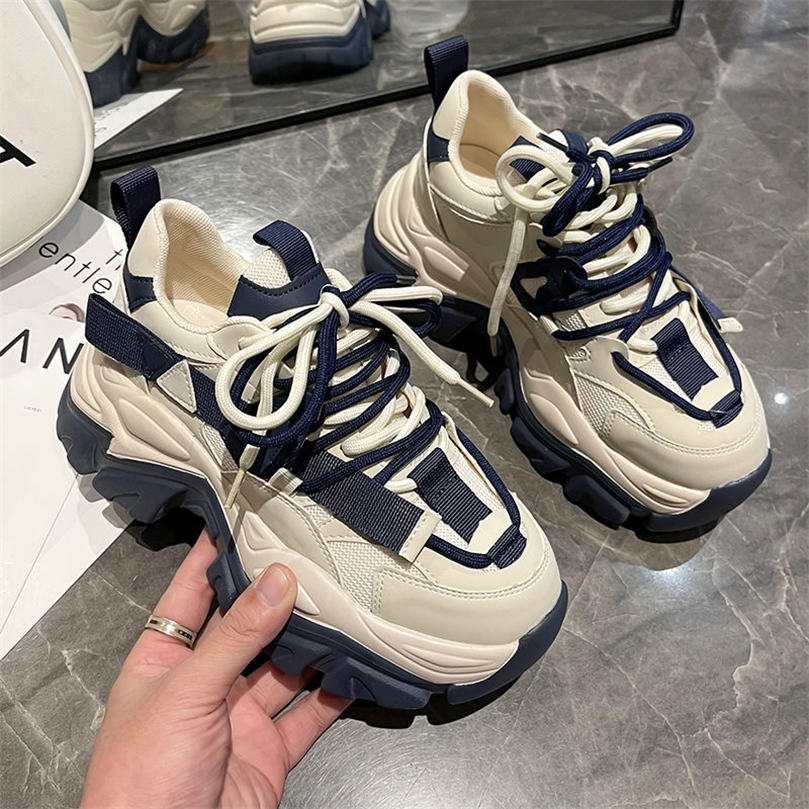Hauteur augmente femmes baskets chunky couleurs mélangées chaussures de sport pour femmes tendance femmes vulcanisés chaussures décontractées bas