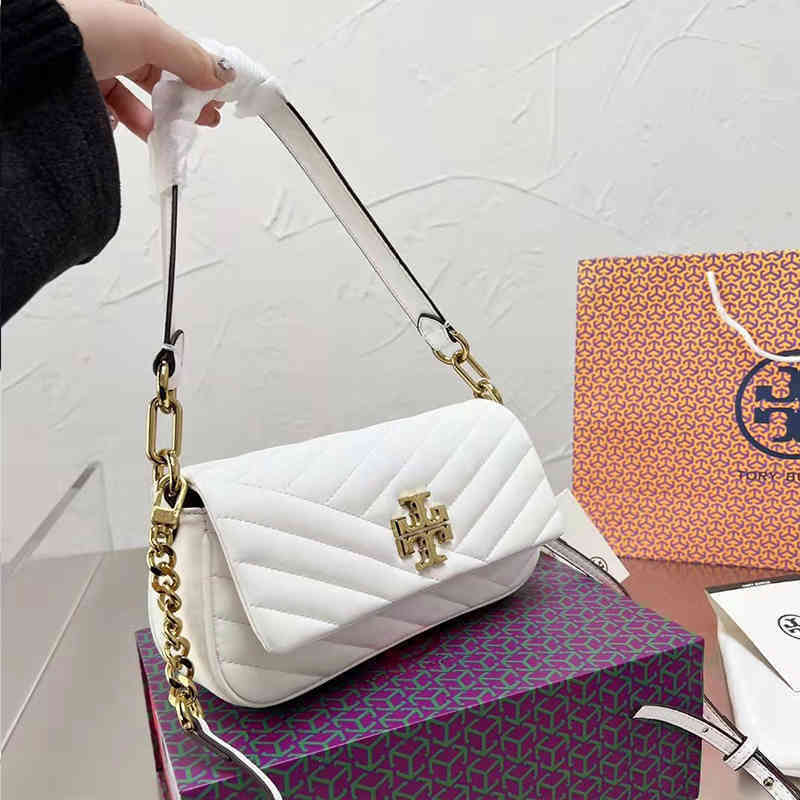 

Handbag T0ryburchs TB women's leather Kira method stick Lingge sheepskin underarm 2022 new white one shoulder portable chain, Red 25 * 12