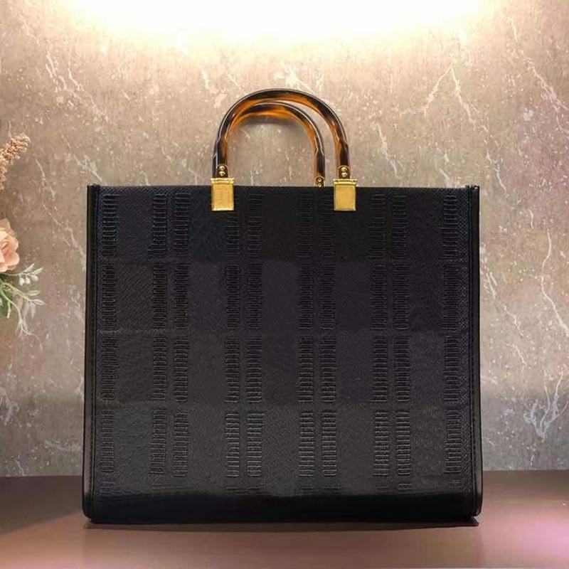 

Sunshine Leather Medium Handbag Purse Women Letter Prints Tote Bag Fashion Shopping Package Removable Shoulder Straps Plexiglass Handle, Black
