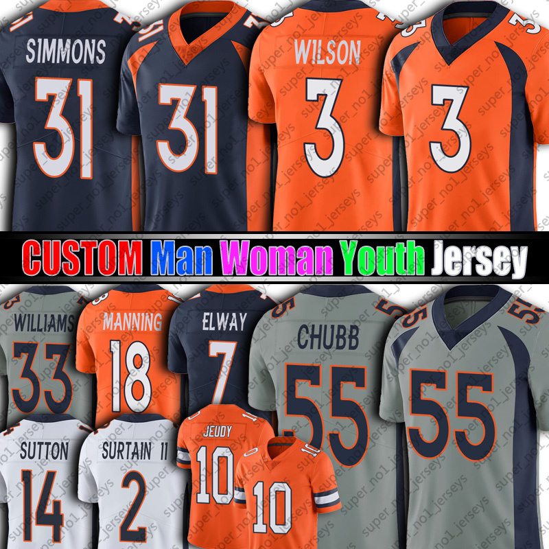 

3 Russell Wilson Peyton Manning Jersey Football John Elway Steve Atwater Champ Bailey Jerseys Javonte Williams Justin Simmons Bradley Chubb Patrick Surtain Jeudy, Man custom jersey (qz)