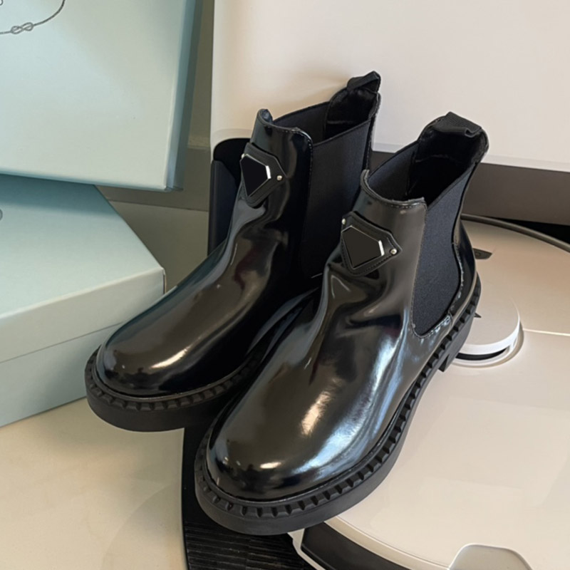 

Designer Womens Ankle Boots Chunky Low Heels Casual Shoes Classic Black Knee Knight Motorcycle Boot Round Toes Slip-on Lady Fashion Rain Booties Leather Non-slip Sole, Shoe box