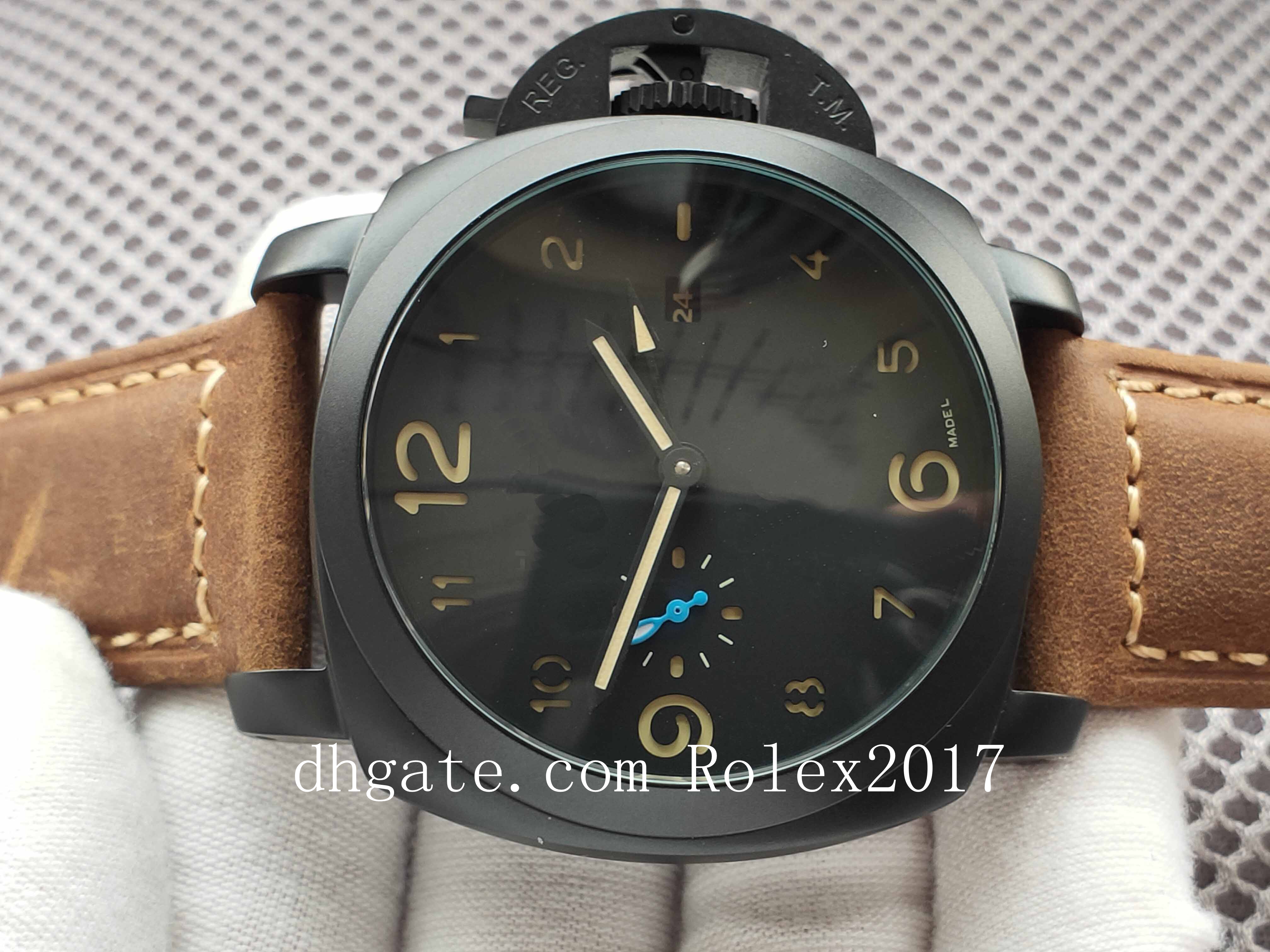 

Men's Limited pa441 44mm Black ceramic Brown Strap Super 1950 441 Automatic Movement Fashion Mens Manual winding Diving Fashion Watches