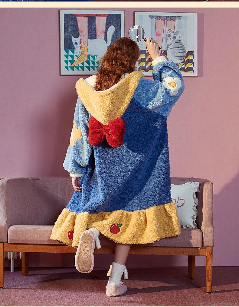

Princess Pajamas Women Spring Autumn Sleepwears And Winter Coral Velvet Thick Student Cute Plus Bathrobe Nightdress, Color10