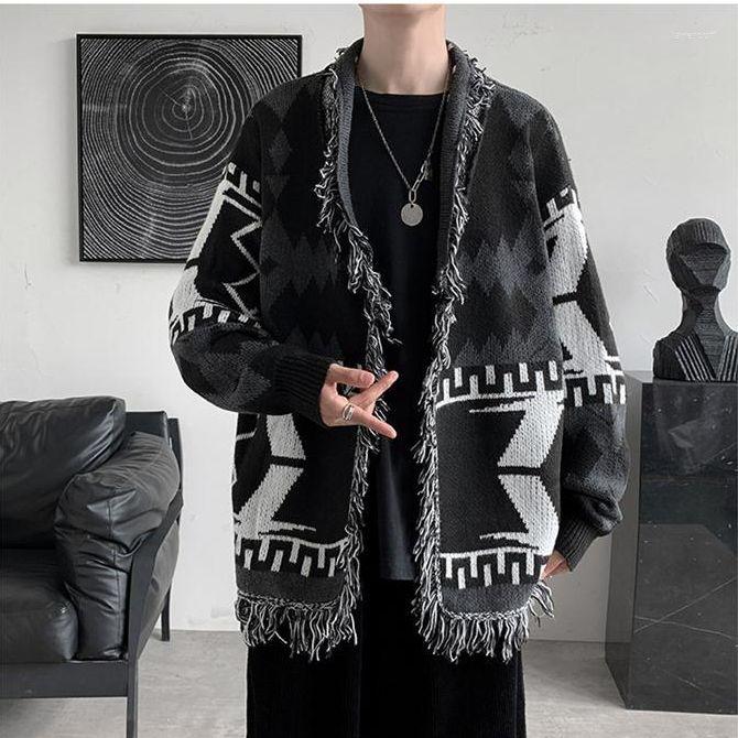 

Women's Jackets Geometry Vintage Black Cardigan Men Sweater Knitted Man Spring Arrivals Women Without ButtonsWomen's