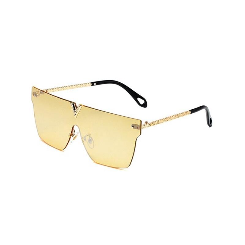 

Men Metal Sunglasses Women Designer Spectacle Frame Futuristic Design Frameless Square Gold Edge Reflective Mirror Pink yellow Eye Protection size 66 53 145